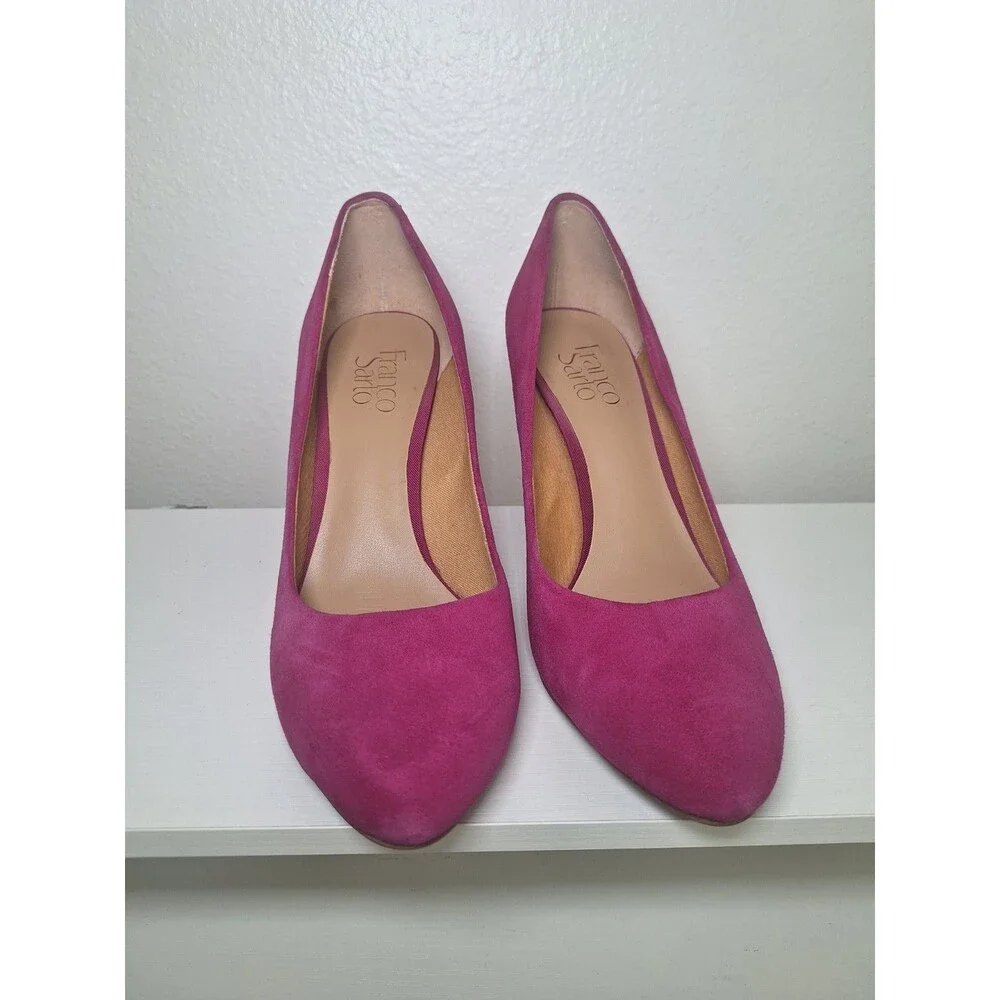 Franco Sarto Womens Oalix Pump Size 9 Magenta Pink Suede Wedge Heel Dress Shoe - Picture 4 of 8